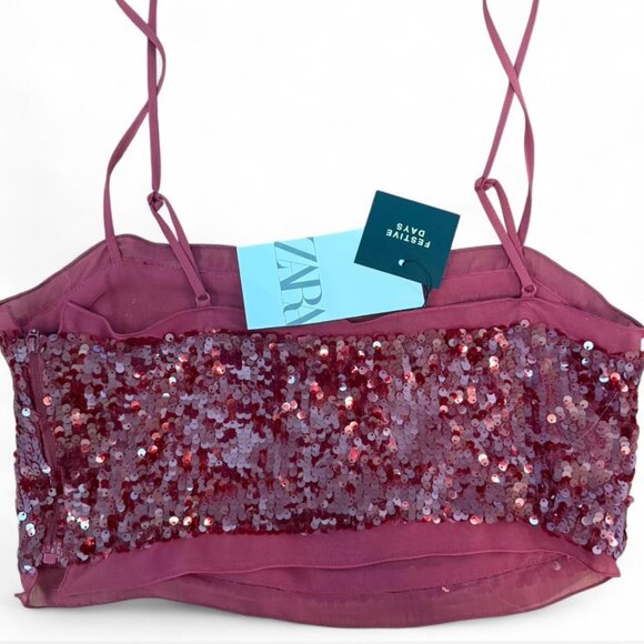 NWT ZARA Dark Red Sequin Crop - Picture 3 of 3